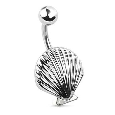 Seashell Belly Button Ring 14 Gauge 316L Surgical Steel