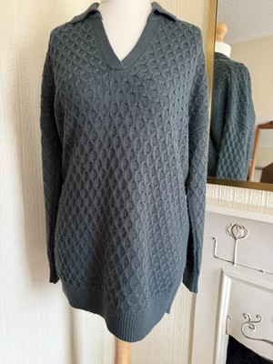 FatFace Pullover mit Zopfmuster Damen Größe 10 Waldgrün Lang Lockere Passform ''