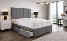 GREY OR BLACK FABRIC DIVAN BED SET WITH MATTRESS & HEADBOARD