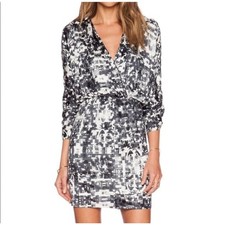 Parker Catalina Dress Faux Wrap Size S Gazette Black White Gray
