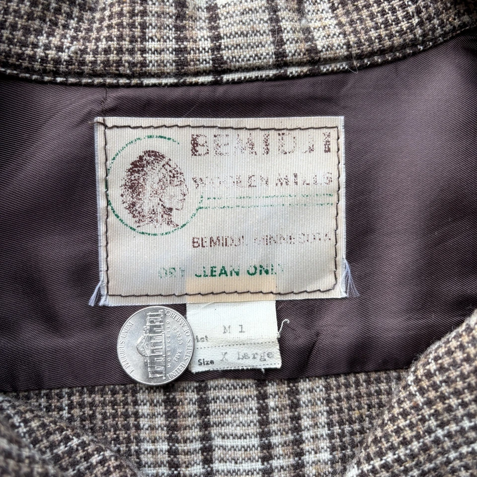 Camisa de Colección Años 60 Sombra A Cuadros Lana Cuello Lazo Abotonada Talla XL HECHA EN EE. UU. Foto 4 de 4