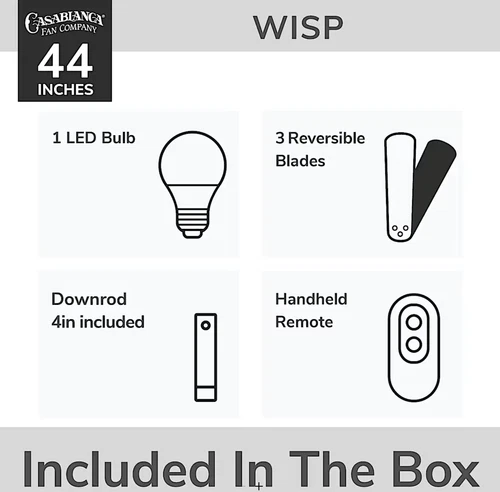 NEW Casablanca Wisp 44" Modern Ceiling Fan - White, LED Light, Remote, 59149 - Picture 7 of 11