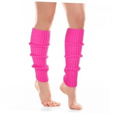 Women's Retro Ribbed Leg Warmers, Neon Rose Red, One Size, Perfect for 80s