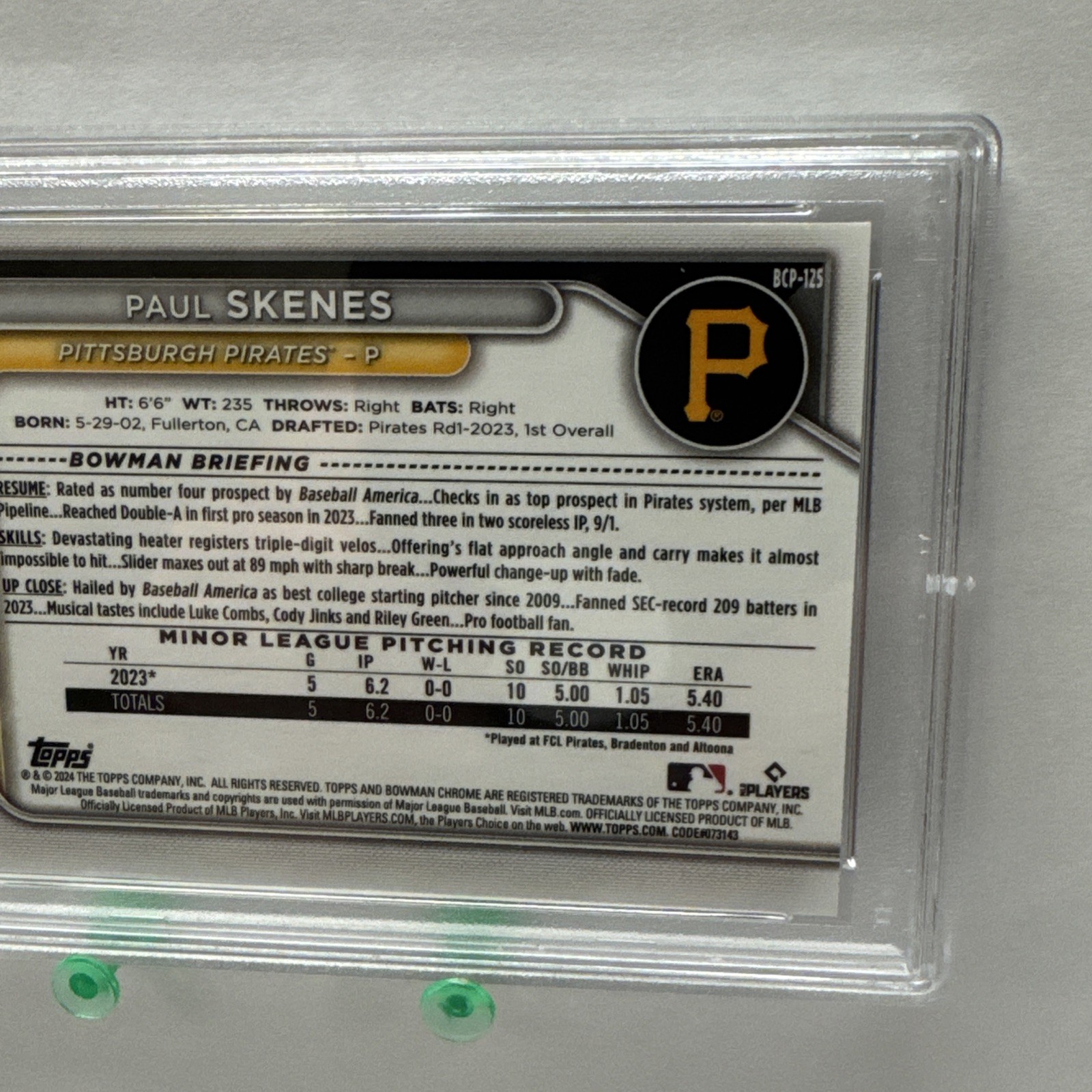 2024 Bowman Chrome Paul Skenes RC Pittsburgh Pirates ROOKIE PSA 9 view 9