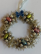 Lovely Vintage 4Christmas Wreath Sparkling Mercury Glass Beaded Snowflake (415)
