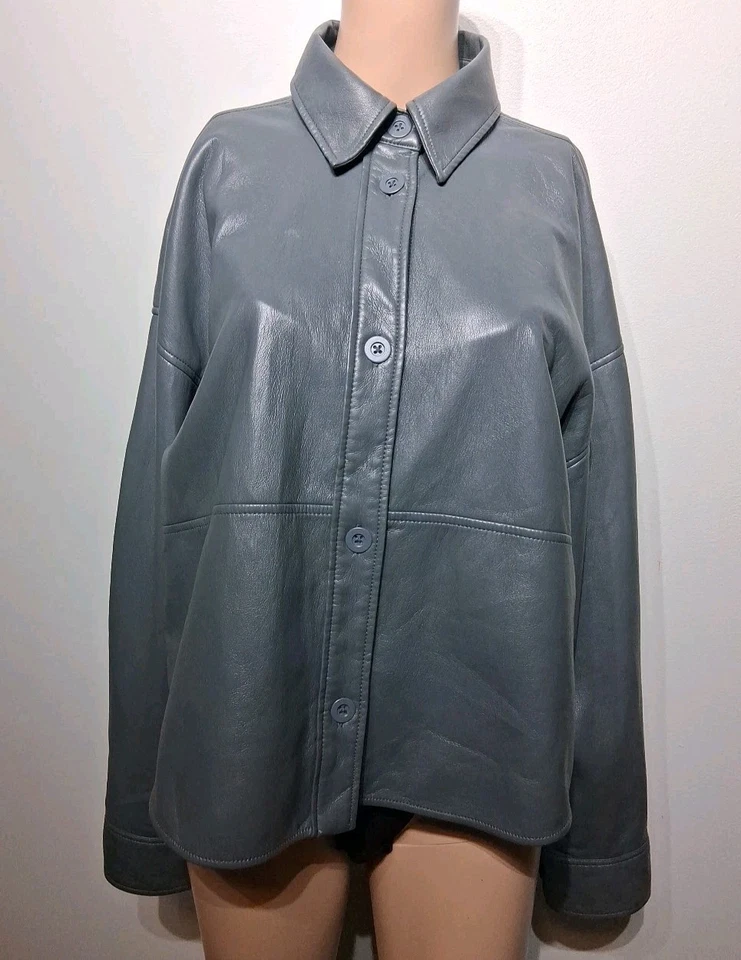 Chaqueta Camisa Artizia Babaton Verde Azulado Cuero Vegano Pelli Relajada Talla M Foto 2 de 4