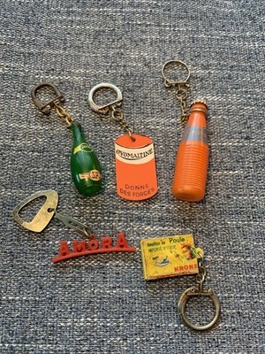 Lot 5 Vintage French Advertising Keychains Perrier Fanta Ovomaltine Amira K11