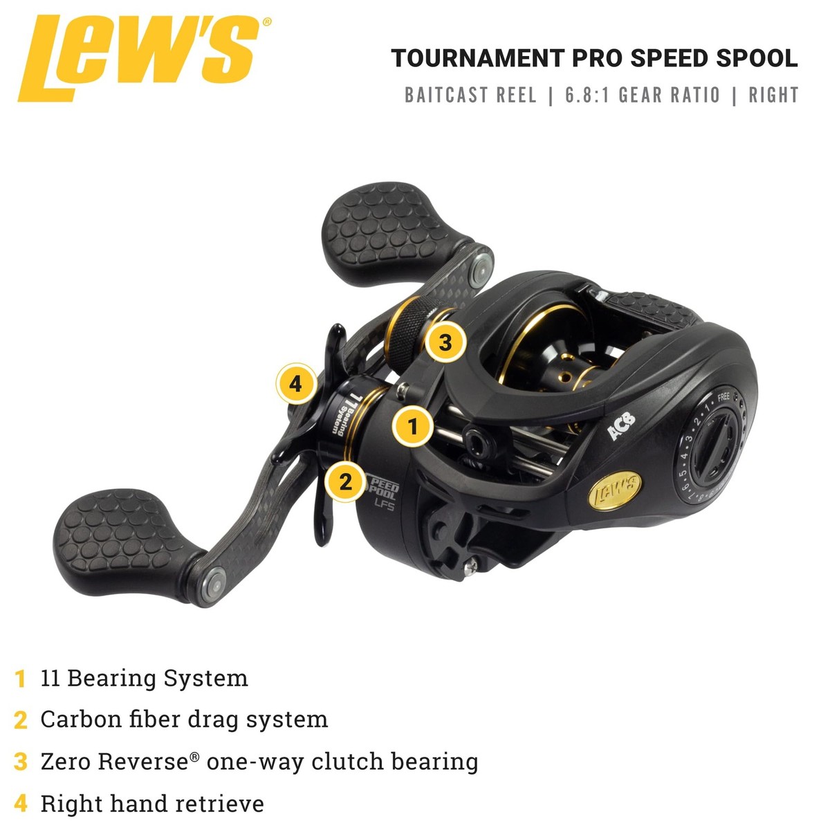 Lew's Tournament Pro LFS Speed Spool Baitcast Fishing Reel, 6.8:1
