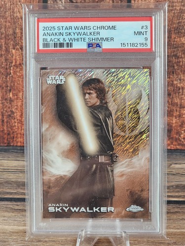 2025 Topps Chrome Star Wars Anakin Skywalker Black and White Shimmer #3 PSA 9
