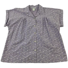 Blair Floral Short Sleeve Camp Button Shirt Top Purple 50/50 Size Large New 9461