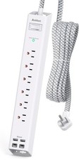 Power Strip Surge Protector with USB C - Flat Plug Extension Cord 5 FT, White