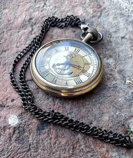 Antique Brass Pocket watch antique vintage with Leather Box Occasion Gift Marine