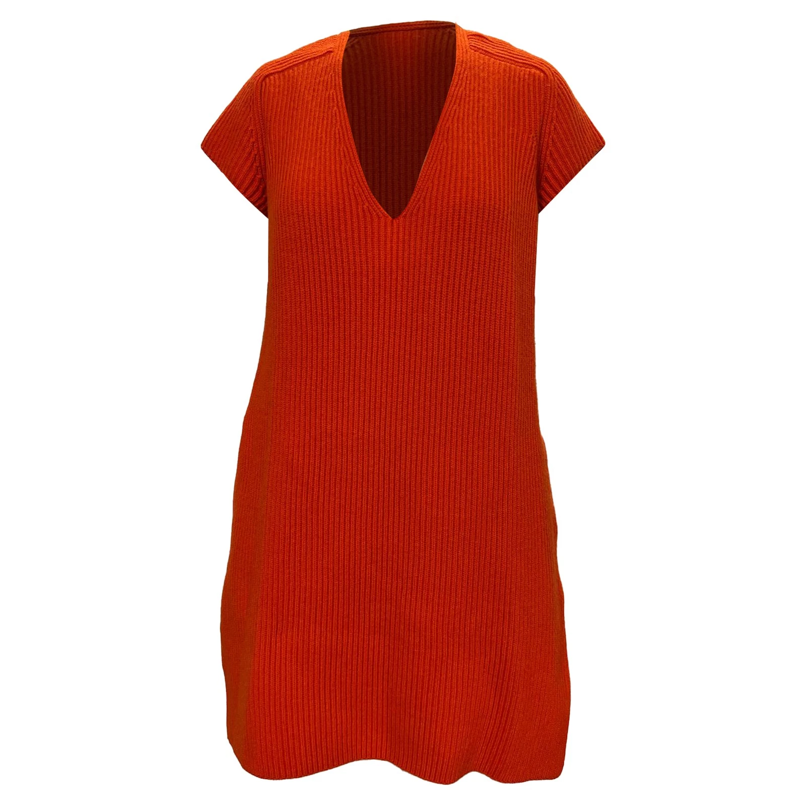 Abito Hermès maglia scollo a V in lana arancione donna corallo taglia 38