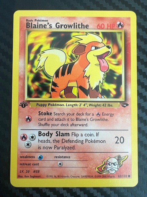 Pokemon TCG Gym Challenge 1st Edition Blaine's Growlithe 62/132 VLP