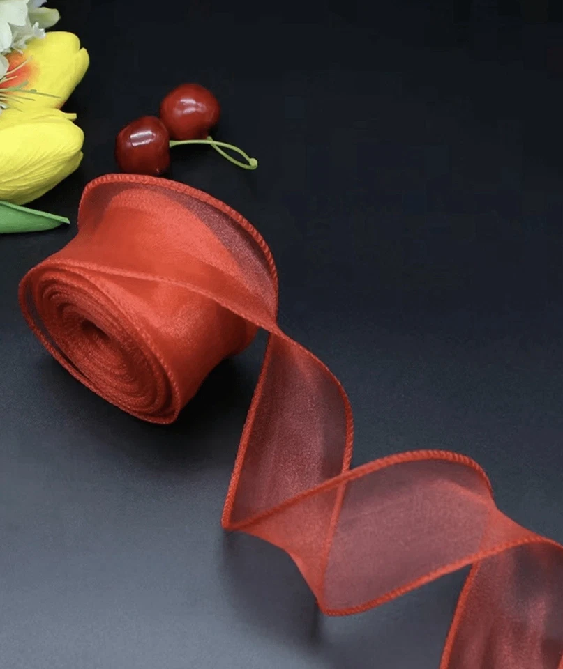 20 ярдов малиновая шелковая лента из органзы | СОВЕРШЕННО НОВАЯ - Изображение 4 из 4