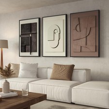 Large 3D Textured Framed Abstract Wall Art for Living Room, 3 Piece Modern Paint