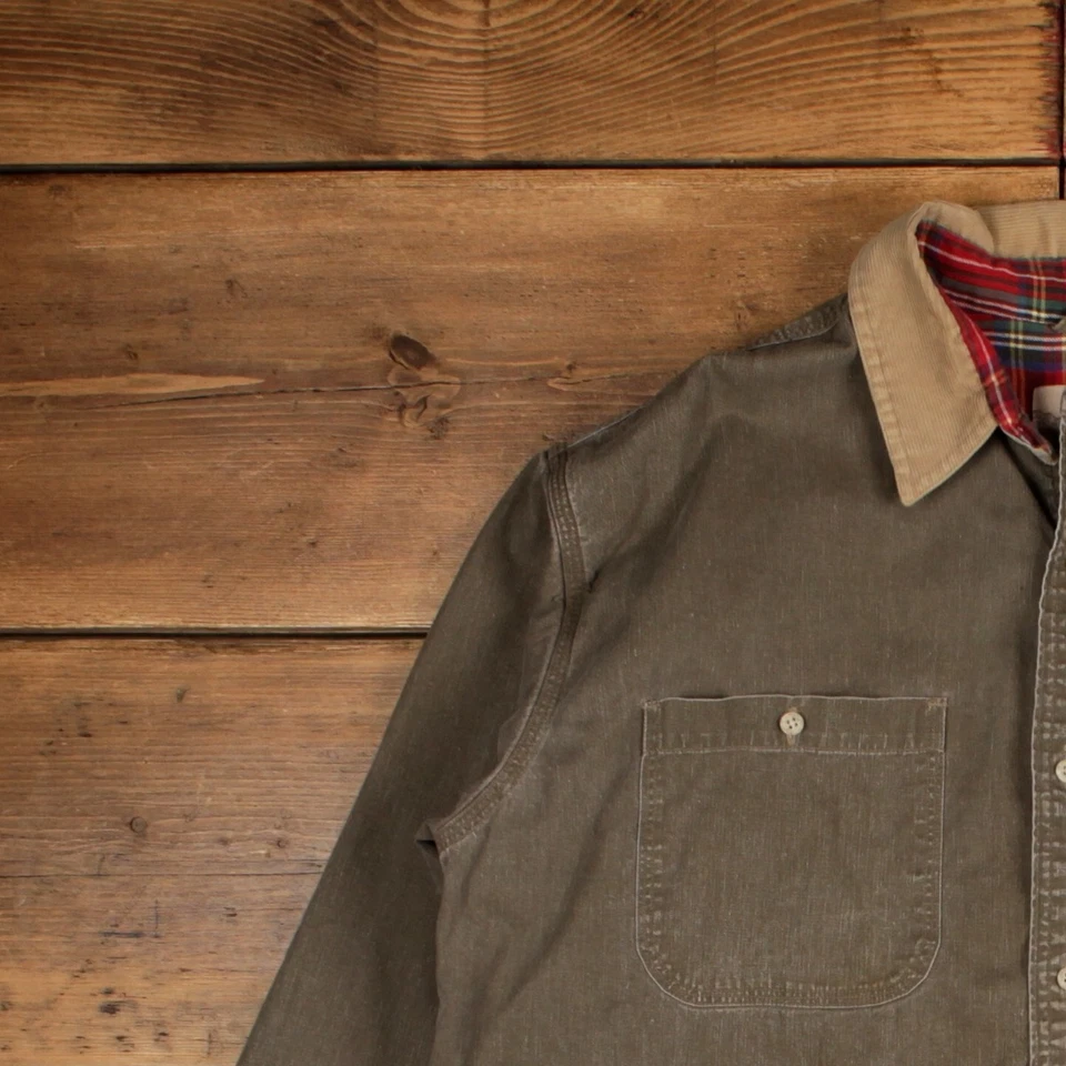 Vintage EMS Denim Shirt Button L USA Made Plaid Lined Mens Long Sleeve Brown - Image 4 of 4