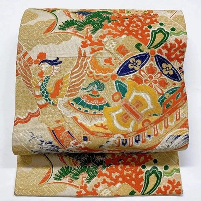 7378# Japanischer antiker Nagoya Obi Gürtel Kimono Stoff Seide traditionell