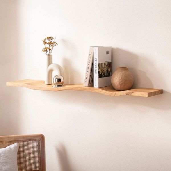 Wandregal Akazie Massivholz 100Cm Holzregal Wandboard Regal Wellenform Massiv-image