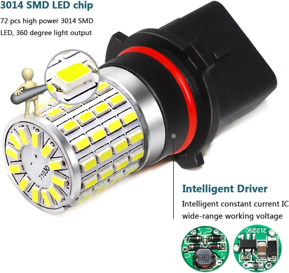 PHINLION PSX26W 12278 LED Fog Lights, PWY26W H28W DRL Bulbs, 2000 White  - Image 2 of 4