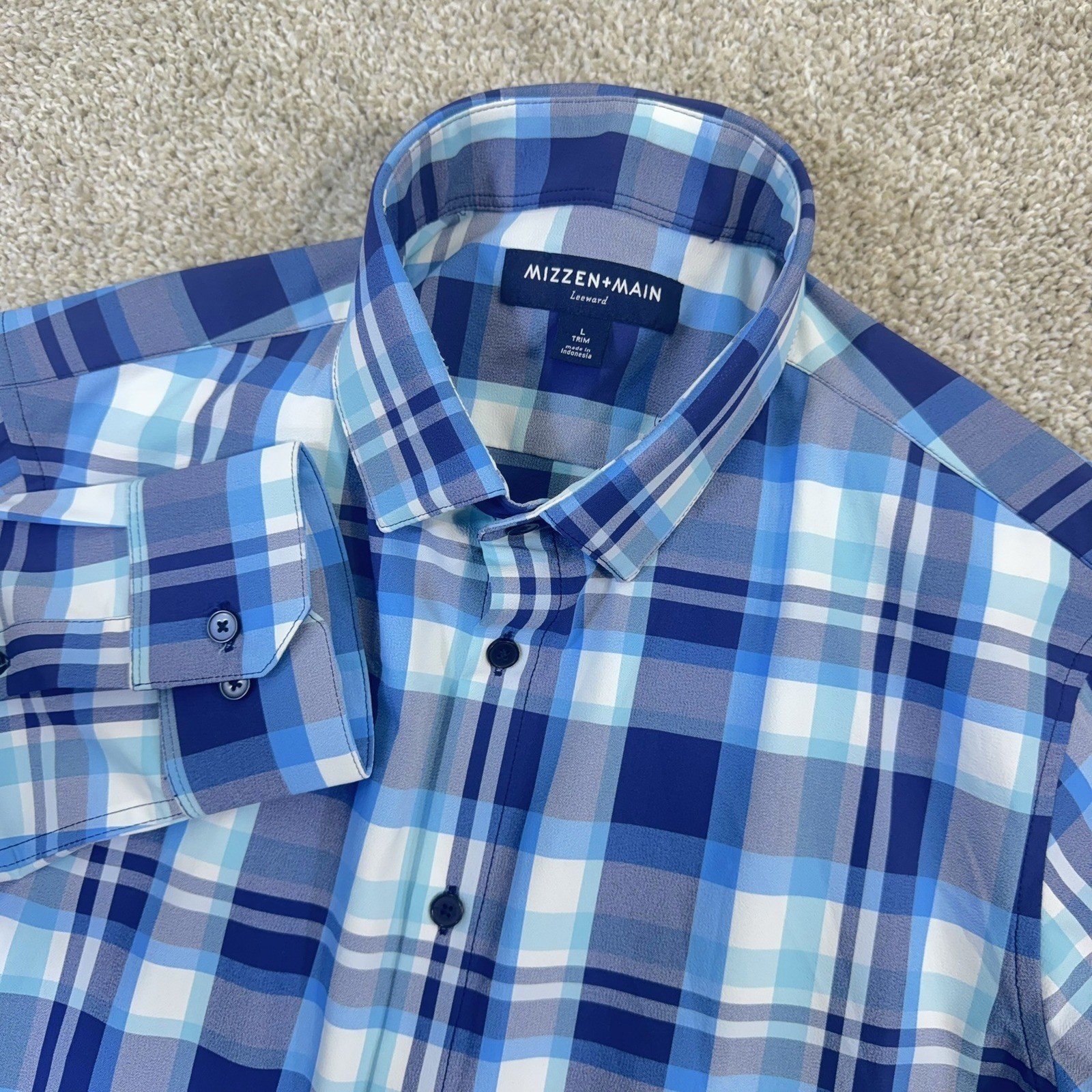 MIZZEN+MAIN Leeward Button Up Dress Shirt Mens Large Large Plaid Long Sleeve