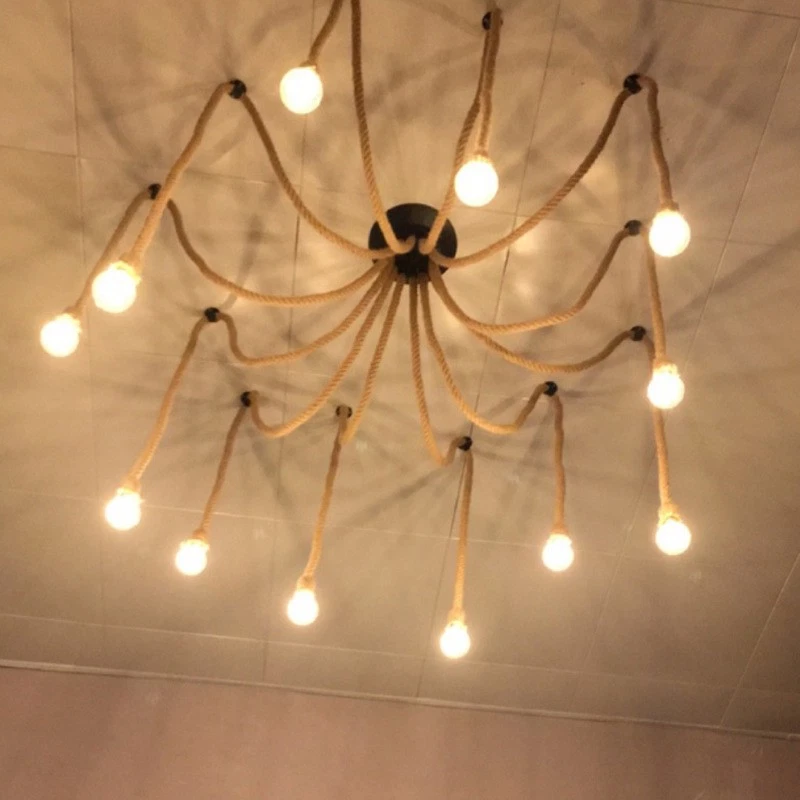DIY Chandelier Retro Style Hemp Rope LED Pendant Lamp Ceiling Hanging Light - Image 3 of 4