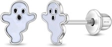 Cute Ghost Enamel 925 Silver Screw Back Earrings for Kids Girls Halloween Gift