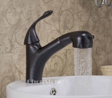 Pull Out Shower Faucet Dual Spray Vessel Sink Water Mixer Tap Black Matte Swivel