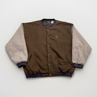 Vintage Bugle Boy Bomber Jacket Mens XL Varsity Colorblock Brown Fleece 90s
