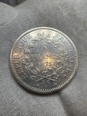 5 Francs Argent HERCULE 1875 petit A - Photo 1/4