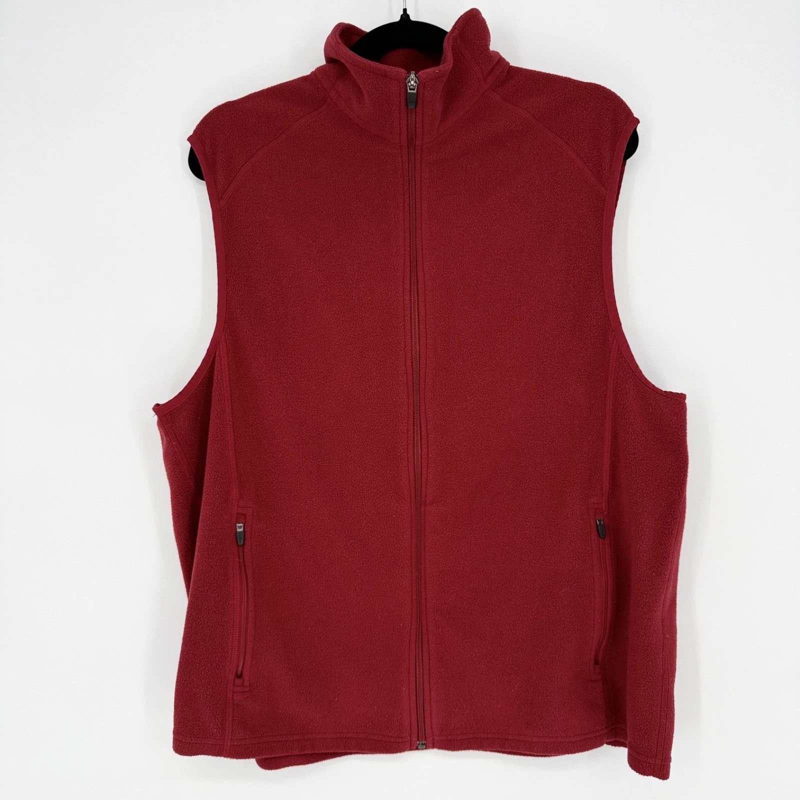 L.L. Bean Fleece Full Zip Vest Men’s Large Burgundy Pockets Hiking Outdoor