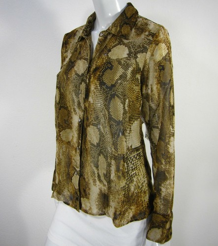 Kris Jenner Kollection NWOT Long Sleeve Blouse Shirt Size XS Brown Animal Print - Picture 5 of 9