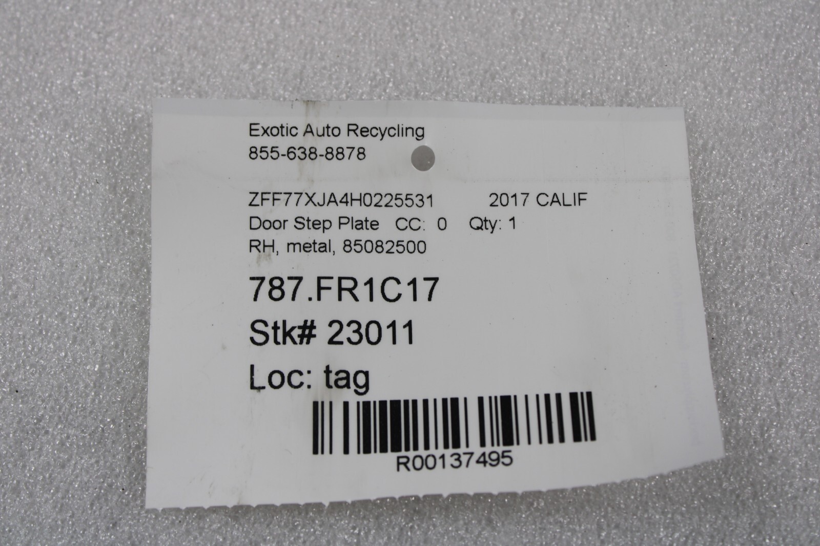 Ferrari California T, RH, Right, Door Step Plate, Used, P/N 85082500