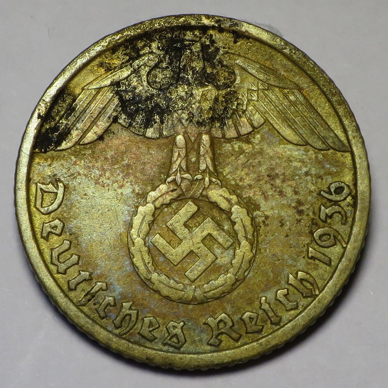 Germany 1936 G 5 Reichspfennig, KM#91, XF Details - Rare Key Date.