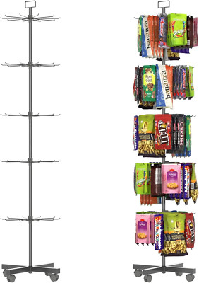 5-Tier Spinning Retail Display Rack with Hooks for Jewelry, Hats & Toys - Black