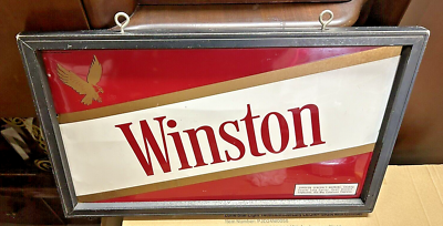 vintage small metal advertising cigarette sign Winston - 22”x13” Framed