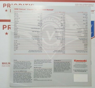 NOS Kawasaki 1998 Vulcan Classic Series Original Dealer Brochure