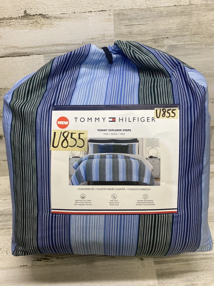 Tommy Hilfiger Explorer 条纹双/双 XL 被子和护罩套装 2 件套 全新 — 第 3/4 张图片