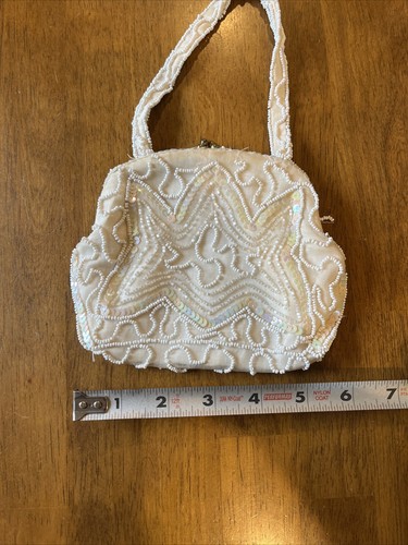 Vintage Hand Beaded Beige Mini Hand Bag, Made in Belgium - Picture 8 of 11