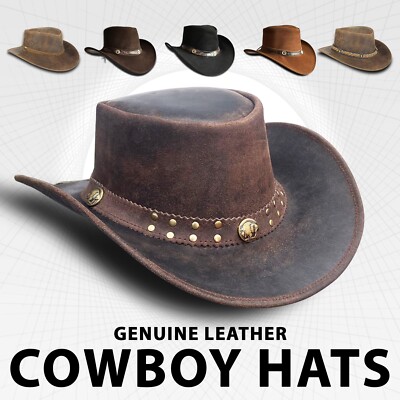 Cowboyhut Herren Echtleder Australian Western Cowboy hellbraun Crazy Horse Buschhut