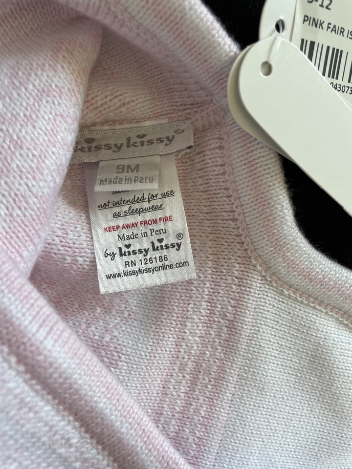 Sombrero reversible Kissy Kissy nuevo con etiquetas rosa/blanco Fair Isle algodón tejido oreja-9-12Mos Foto 4 de 4