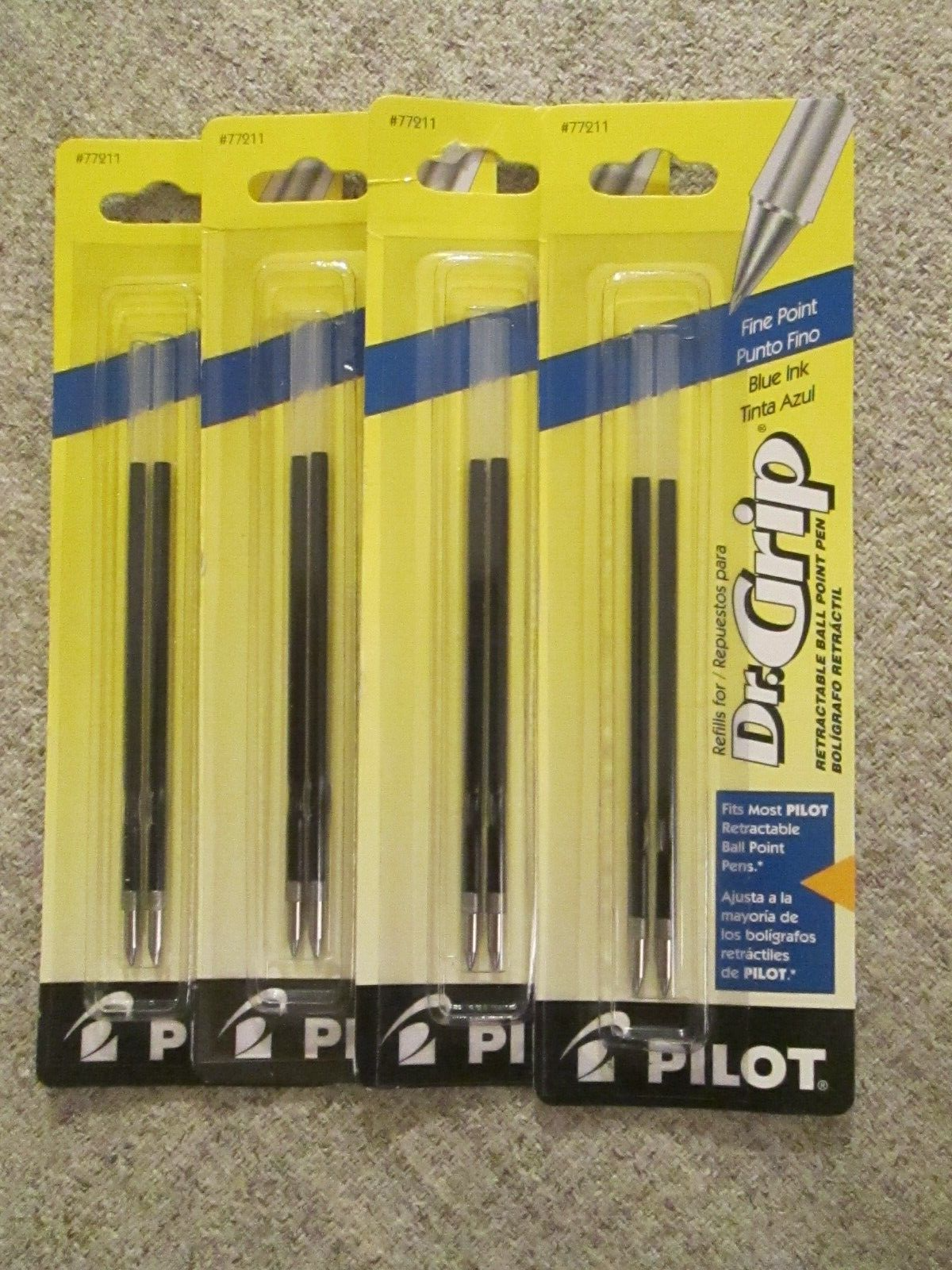 4 - 2 packs 77211 Pilot Dr. Grip RT Ballpoint Pen Refill Fine Pt Blue Ink