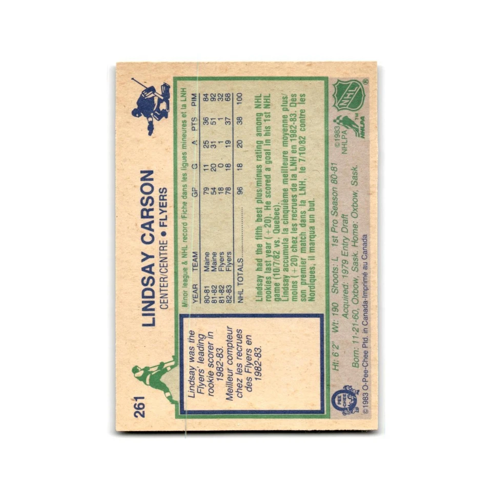 1983 O-Pee-Chee Lindsay Carson RC Philadelphia Flyers #261 - Image 2 of 3