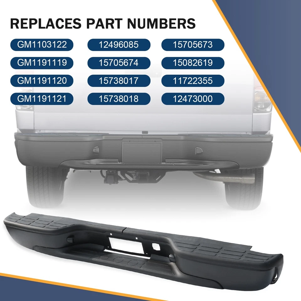 Rear Step Bumper For Chevy Silverado For GMC Sierra 1500 1999-2007 Black  - Image 2 of 4