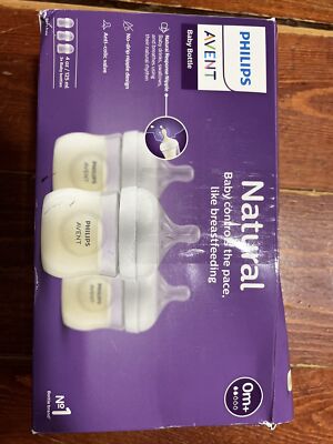 3 Pack Philips Avent Natural 4 oz Baby Bottles w/ Natural Response 0M Flow 2
