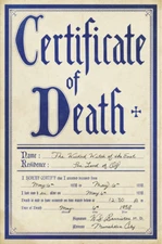 Wizard Of Oz Certificate Of Death Dorothy Ruby Wicked Witch Prop/Replica