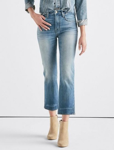 Jeans Tapered Crop High Rise Distressed 