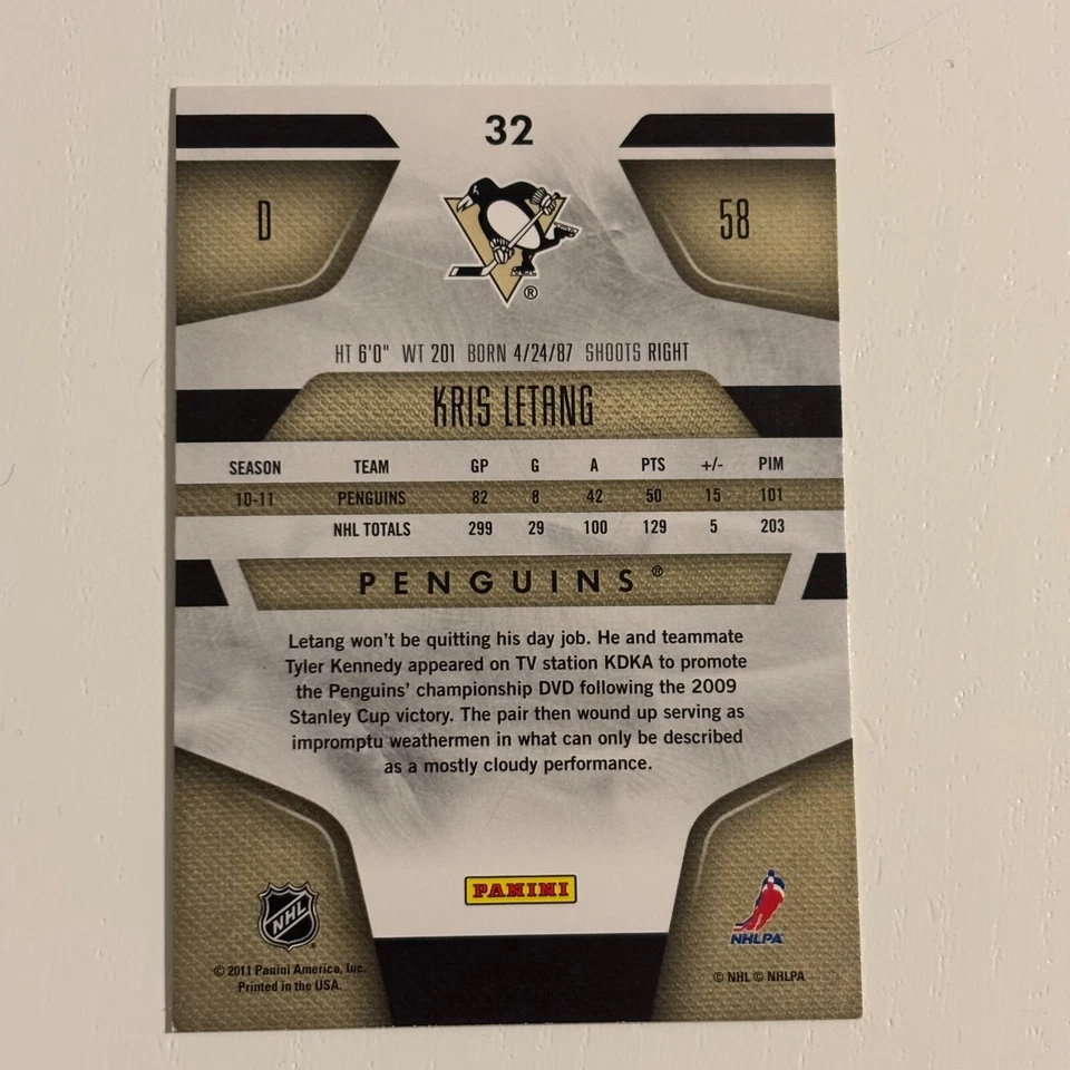 2011-12 Panini Certified - #32 Kris Letang - PENGUINS - BUY 2 GET 2 FREE - Image 2 of 2