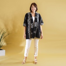 100% Cotton Zipped Kaftan Jacket For Women - Black And White For Winter