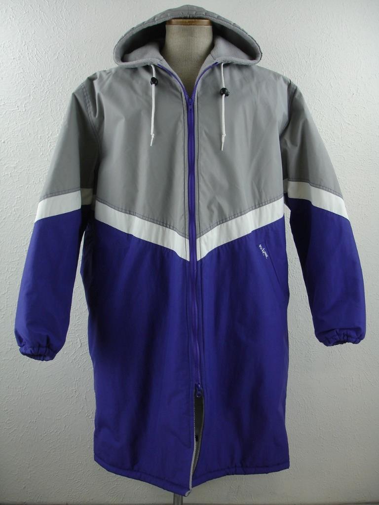 Men's L TruWest After Swim Parka Jacket Fleece Lined Hooded USA Made Purple  Gray